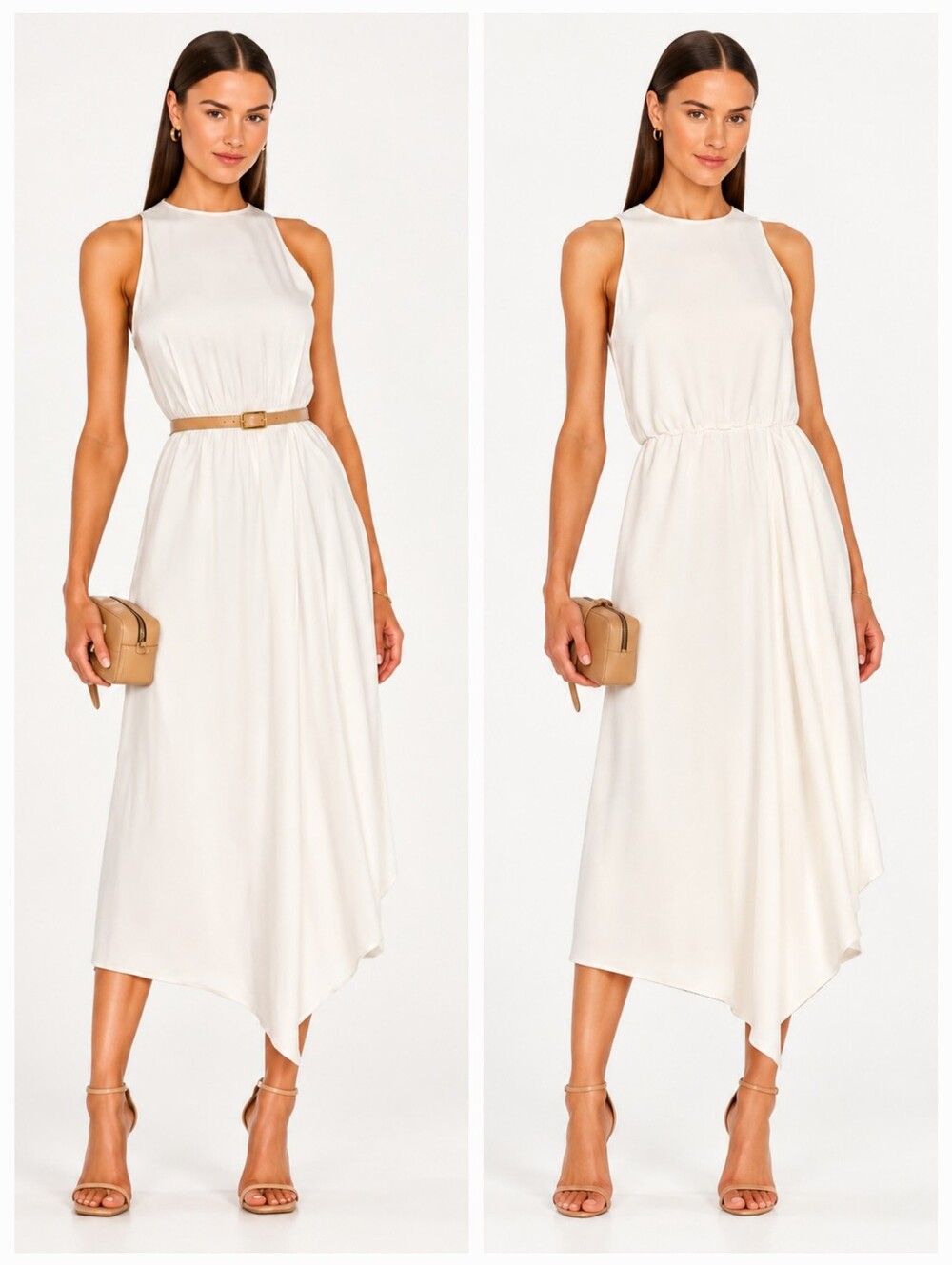 ❤️ NWT! VINCE HALTER MIDI HANDKERCHIEF HEM DRESS IN BONE, 14 (32)